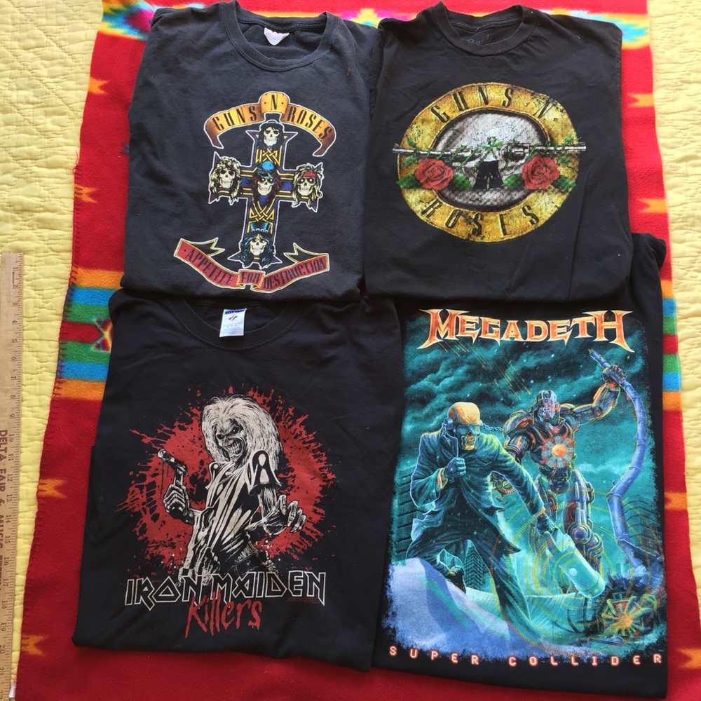 4 Band Shirts (Guns N Roses/Iron Maiden/Megadeath